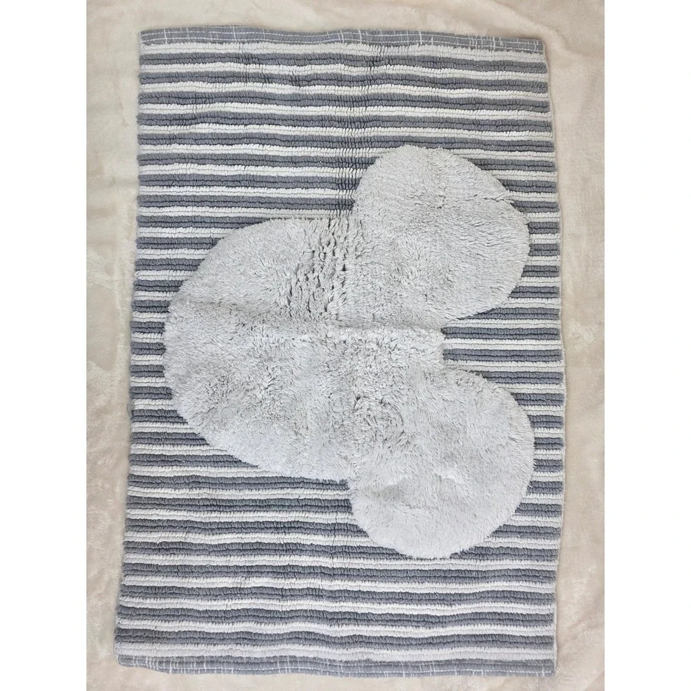 Pottery Barn Kids Mickey Mouse Bath Mat Rug Grey White Stripes Cotton